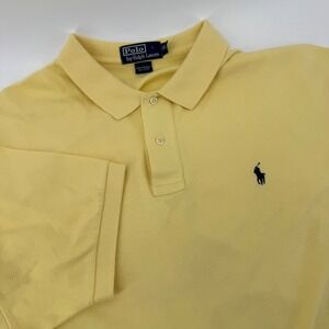 Polo Ralph Lauren Mens XXL Yellow Short Sleeve Cotton Polo Shirt Navy Blue Pony